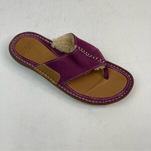 Women's UGG Layback Purple Suede Shearling-Lined Thong Sandals Slippers Size 8